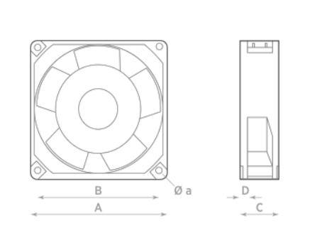 Abmessungen Details O.ERRE RQ 60 flacher Axialventilator fuer Serverkasten Schaltschrank